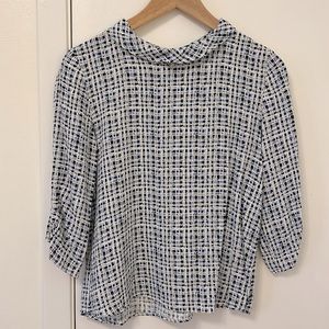 Zara high neck round collar 3/4 sleeve geometric print blouse